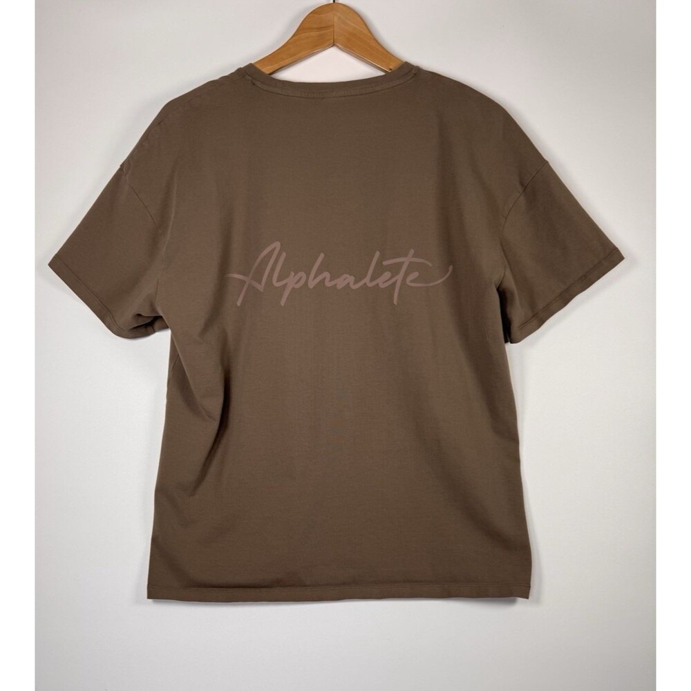 Alphalete T Shirt Womens Small Olive Brown Oversized Logo Tee Modern Athleisure - Picture 3 of 8